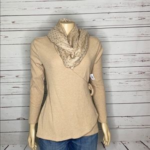 Old Navy tan stretch faux wrap top size M